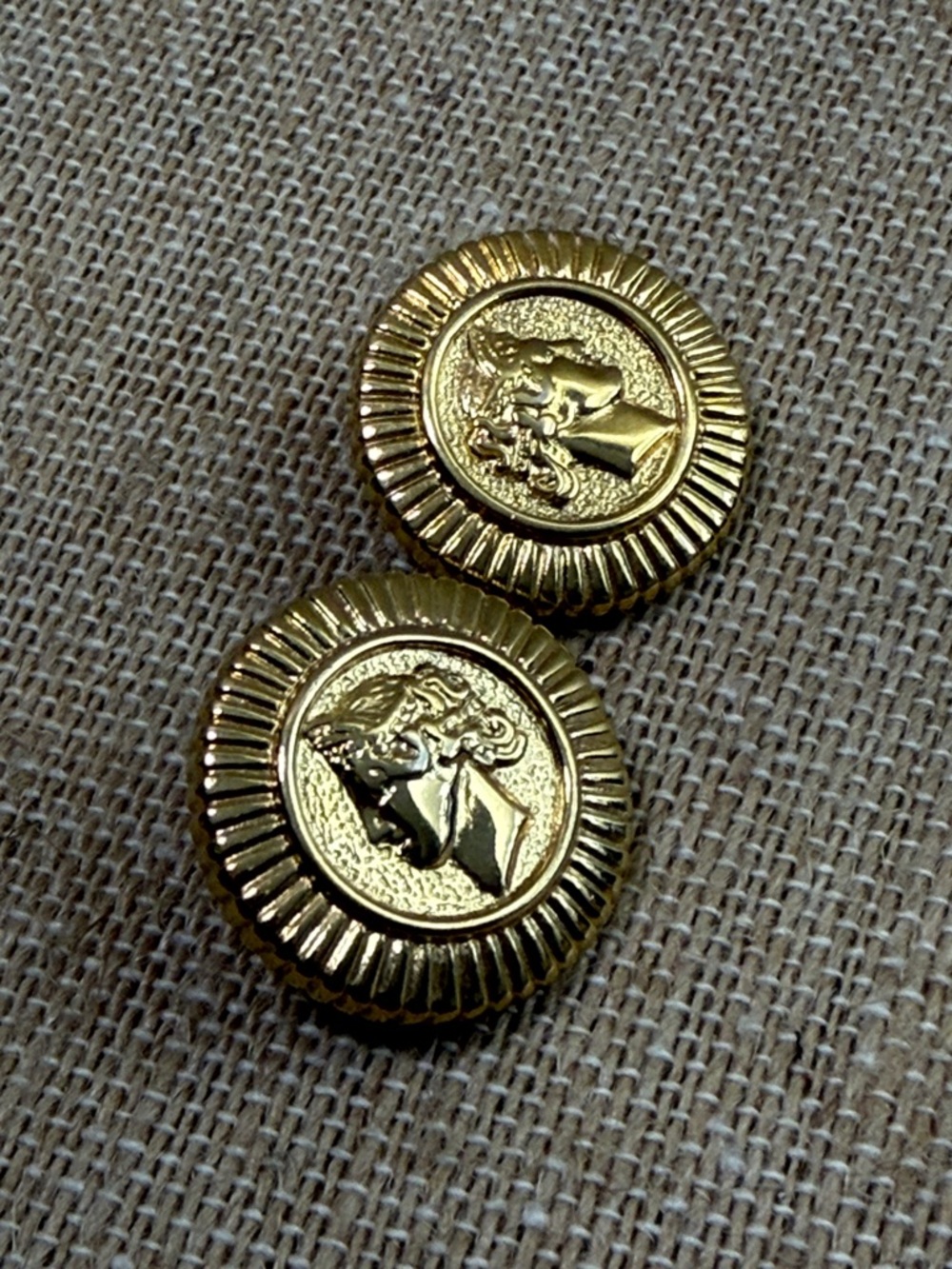 Monet Gold Medallion Profile Clip Earrings - Picture 2 of 4